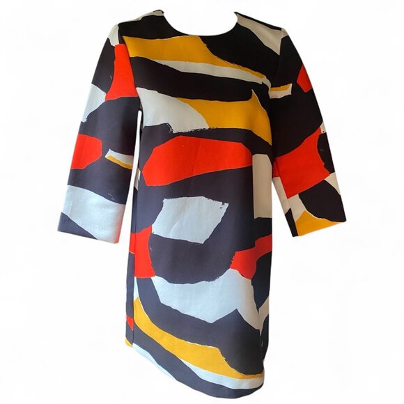 H&M Bold Abstract Color Block 3/4 Sleeve Tunic Shift Dress 6 Scuba orange black - Picture 1 of 14